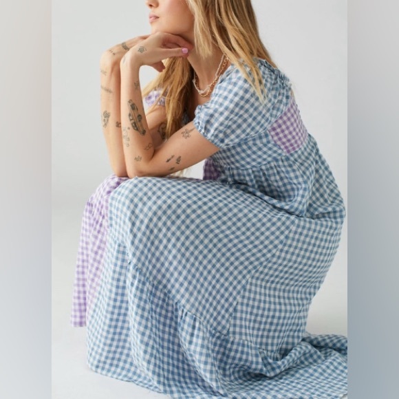 URBAN OUTFITTERS Gingham Plaid Bohemian Daisy Street Milkmaid Midi Dress SIZE L - Picture 4 of 16